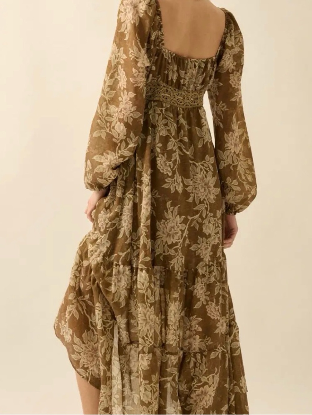 NWT Promesa Floral Boho Print Bubble Sleeve Maxi High Low Button Front Dress - Picture 9 of 9